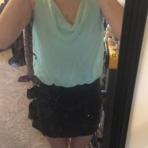 Teal and Black Sequined Mini Dress